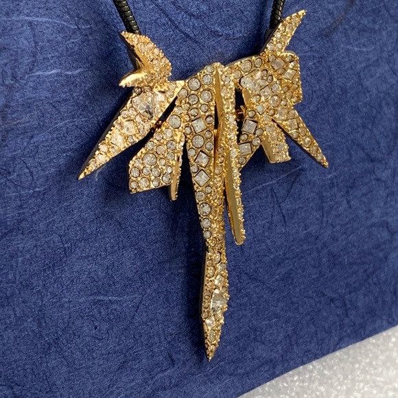 Alexis Bittar Golden Crystal Encrusted Spiked Origami Shards Bib Necklace - Picture 5 of 10